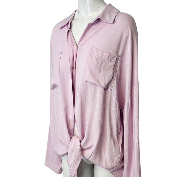 Anthropologie Maeve Button Front Tie Bottom Roll Sleeve Tunic, Purple, Size M - Picture 2 of 8